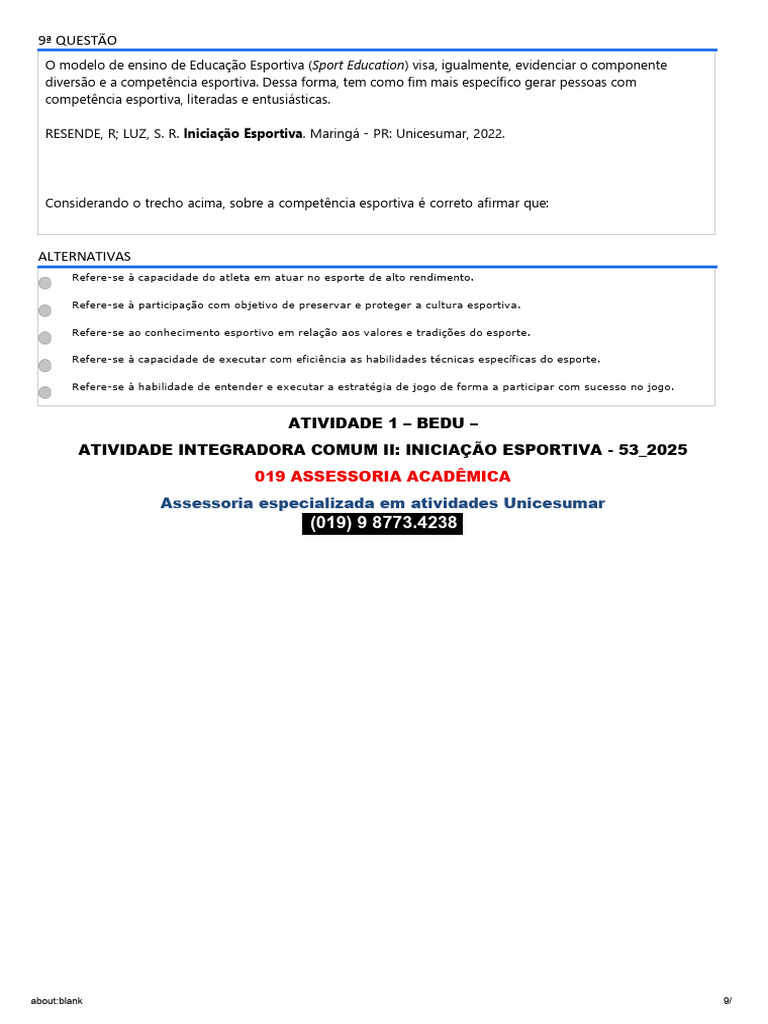 Atividade 1 - Bedu - Atividade Integradora Comum II Iniciação Esportiva ...