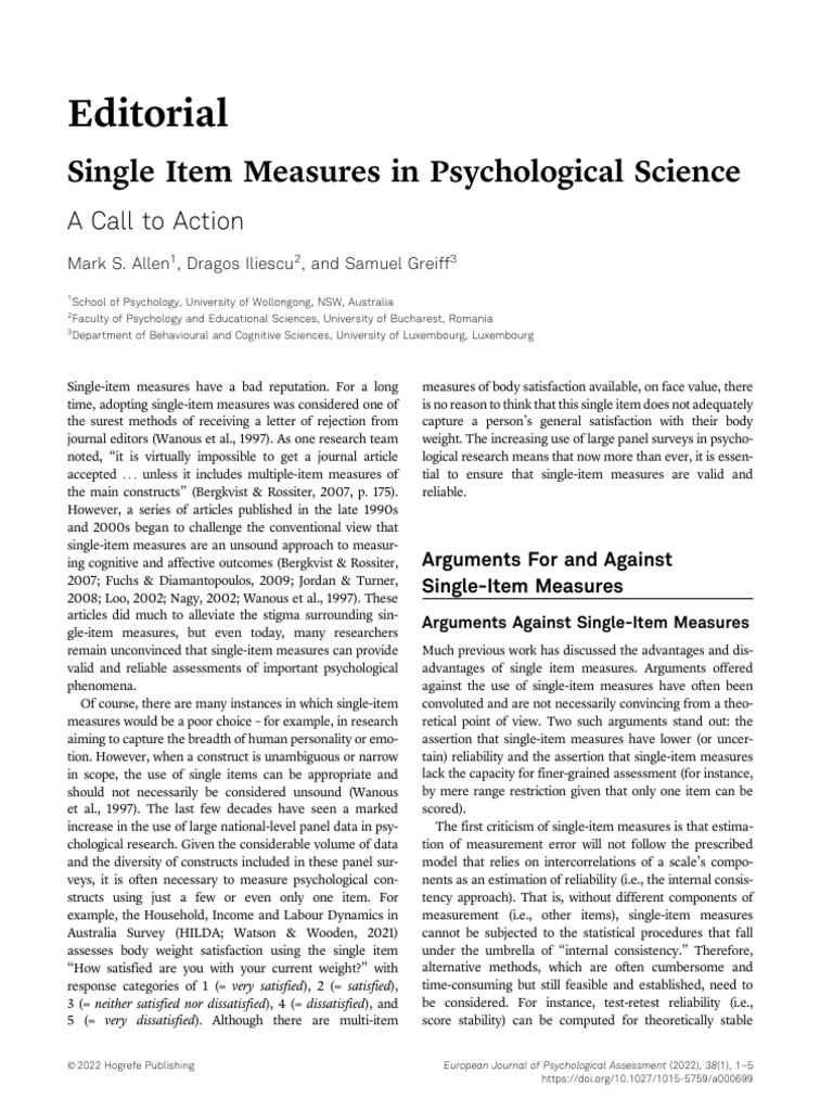 Validity of Single Item Measures | PDF | Validity (Statistics) | Psychology