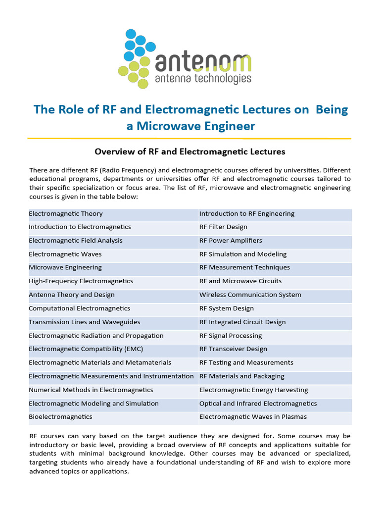 The Role of RF and Electromagnetic Lectures On Being A Microwave ...