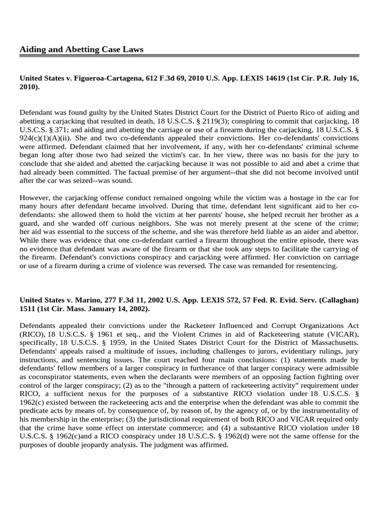 Aiding and Abetting Case Law Analysis | PDF | Racketeer Influenced And ...