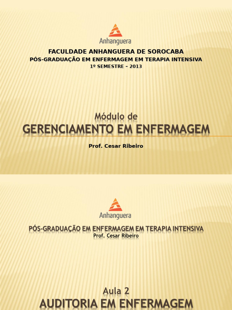 Pós UTI - Aula 2 - Auditoria em Enfermagem | PDF | Enfermagem | Unidade ...