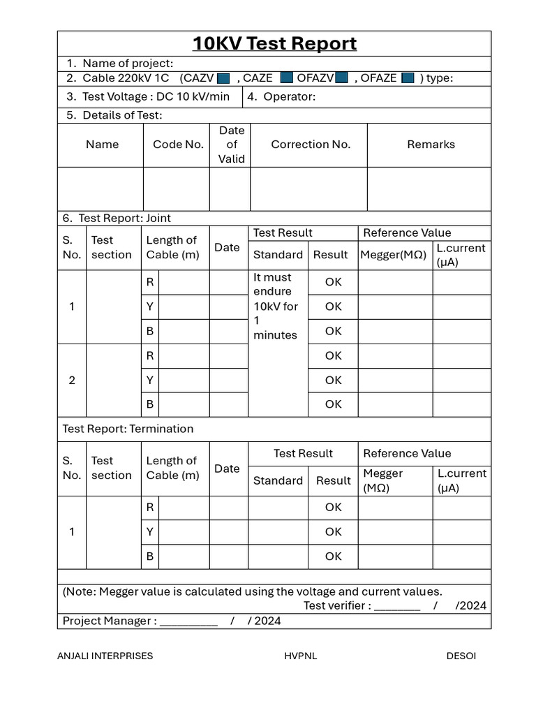 10kV Cable Test Report Summary | PDF