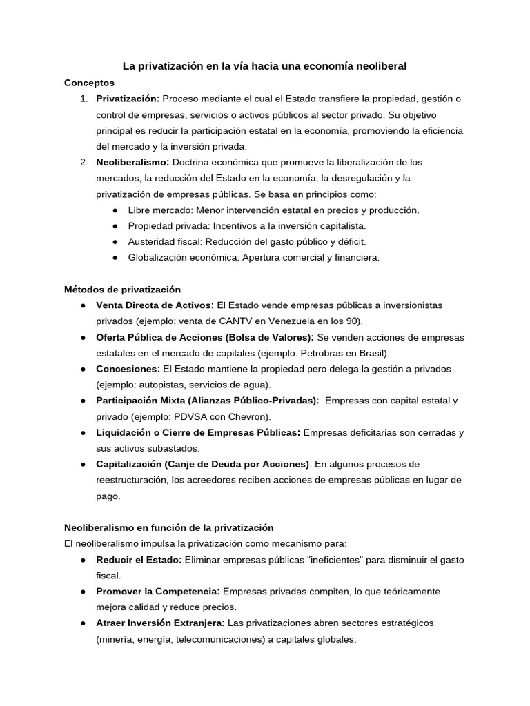 La Privatización en La Vía Hacia Una Economía Neoliberal | PDF ...