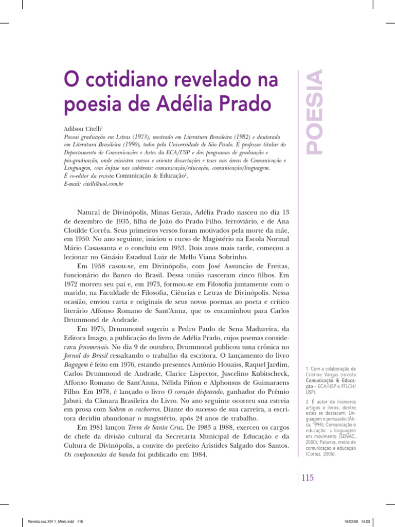 Cotidiano e Religiosidade na Poesia de Adélia Prado | PDF