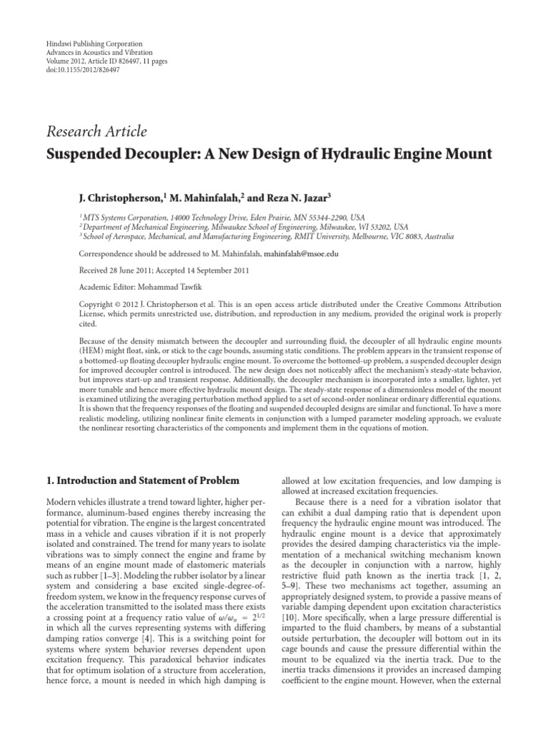 Innovative Hydraulic Engine Mount Design | PDF | Nonlinear System ...