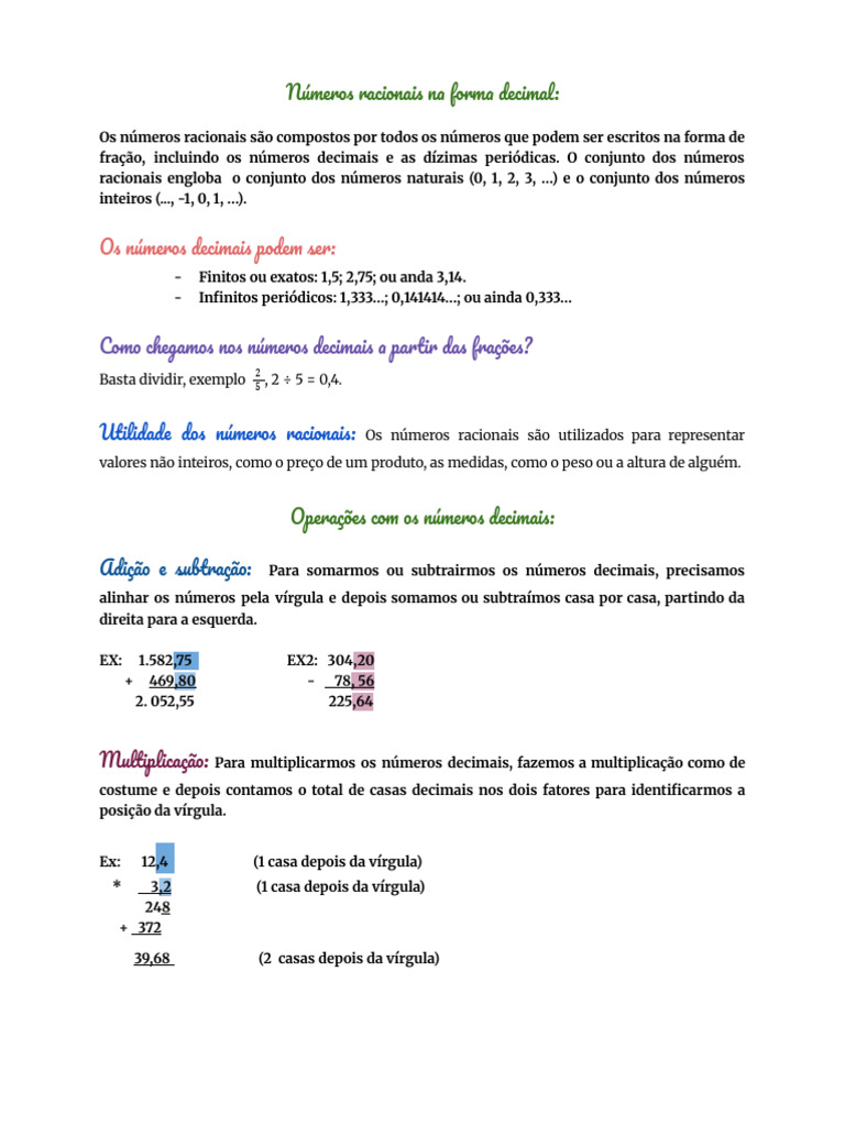 Números Racionais e Decimais Explicados | PDF | Decimal | Número racional