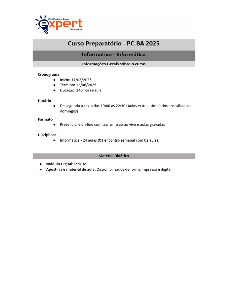 Curso de Informática PC-BA 2025 | PDF | Internet | Microsoft
