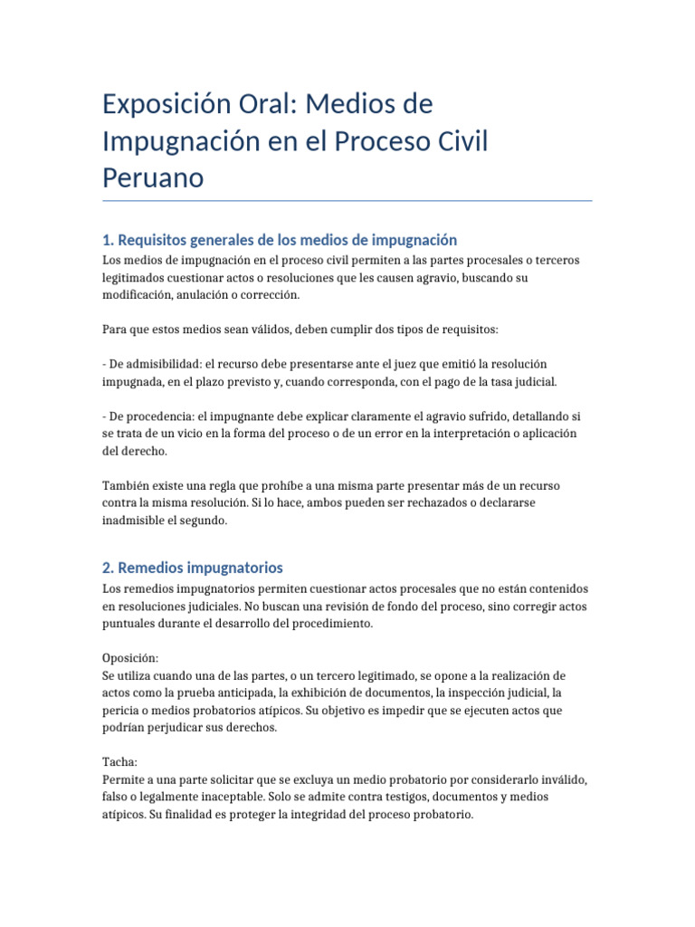 Medios de Impugnación en Proceso Civil Peruano | PDF | Apelación ...