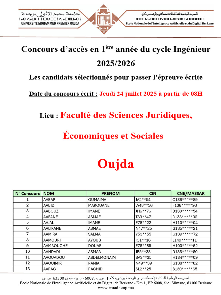 Concours d'accès ENIAD 2025/2026 | PDF