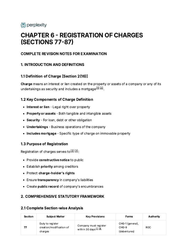 Registration of Company Charges Overview | PDF | Debt | Security Interest