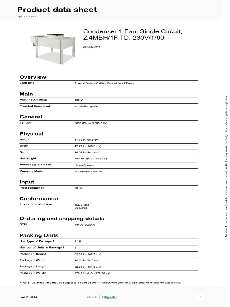 ACCD75214 Condenser Fan Specifications | PDF | Capacitor | Electrical ...