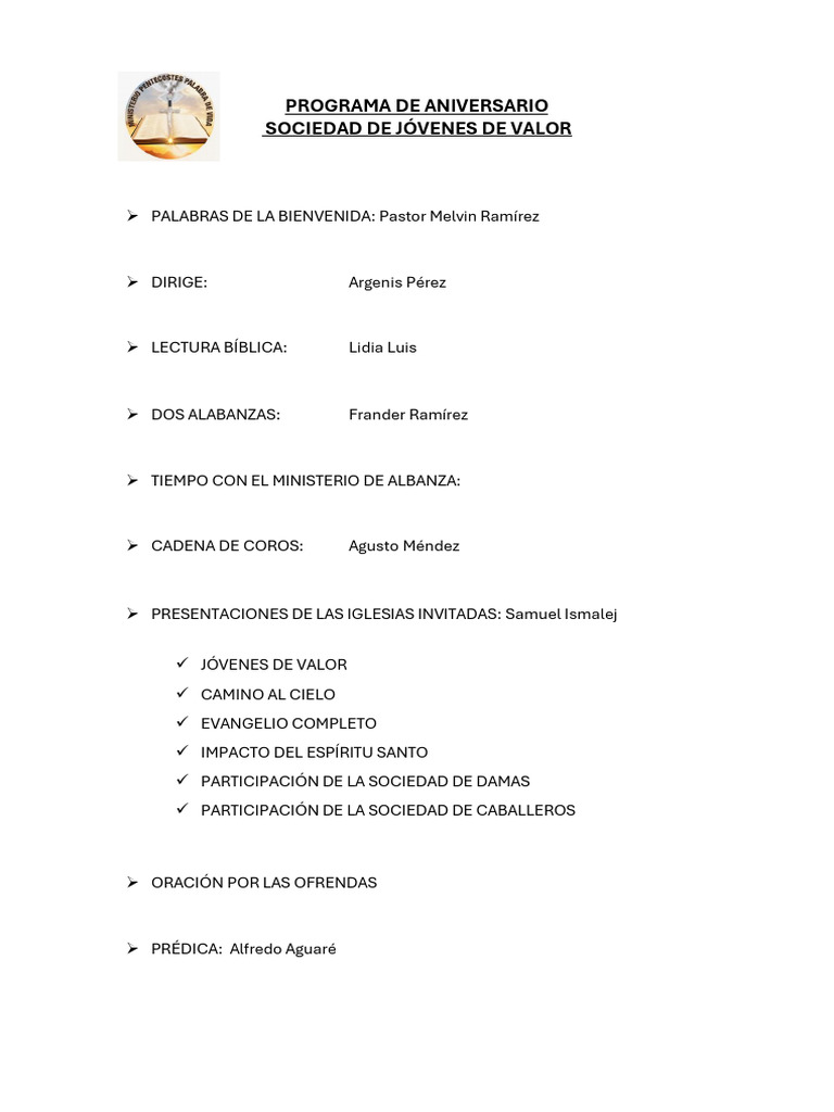 Programa Aniversario Sociedad Jóvenes 2025 | PDF