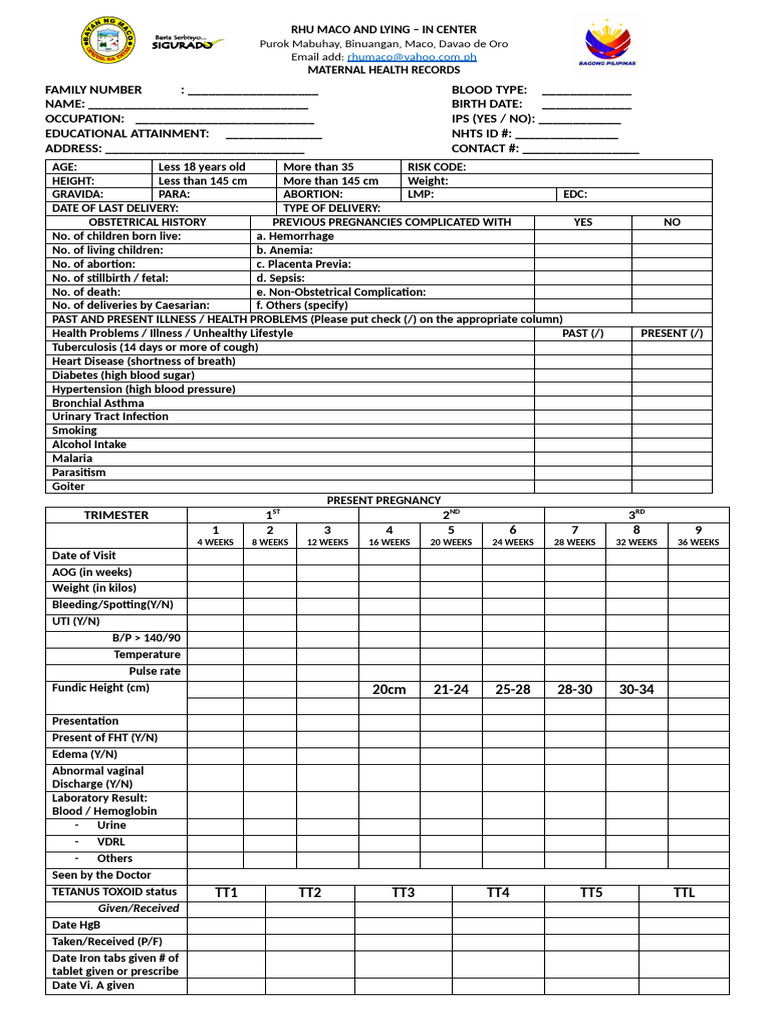 Maternal Health Record Book | PDF | Childbirth | Pregnancy