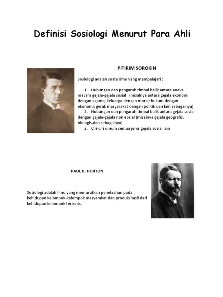 Definisi Sosiologi Menurut Para Ahli Definisi Sosiologi Menurut Para Ahli