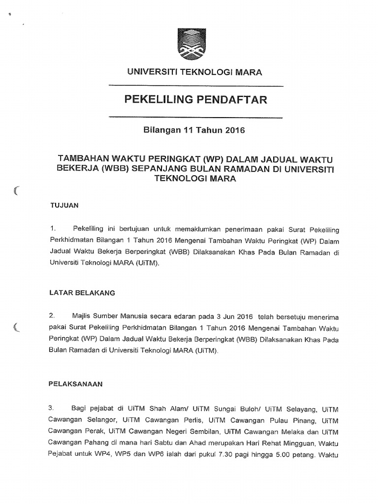 Pekeliling Pendaftar Bilangan 11 Tahun 2016-Tambahan Waktu Berperingkat ...