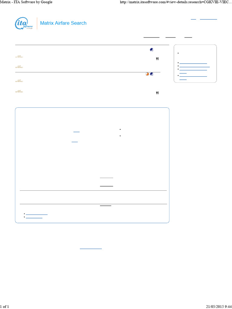 ITA Software Flight Itinerary Details | PDF | Aviation | Airlines