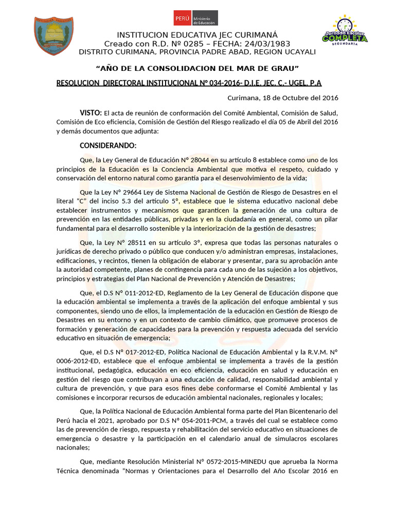 Resolucion Directoral (Peai) | PDF | Entorno natural