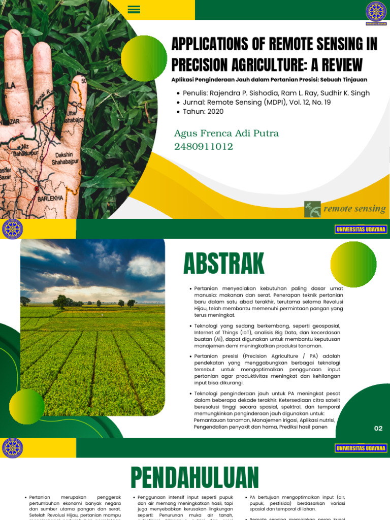 Applications of Remote Sensing in Precision Agriculture A Review | PDF