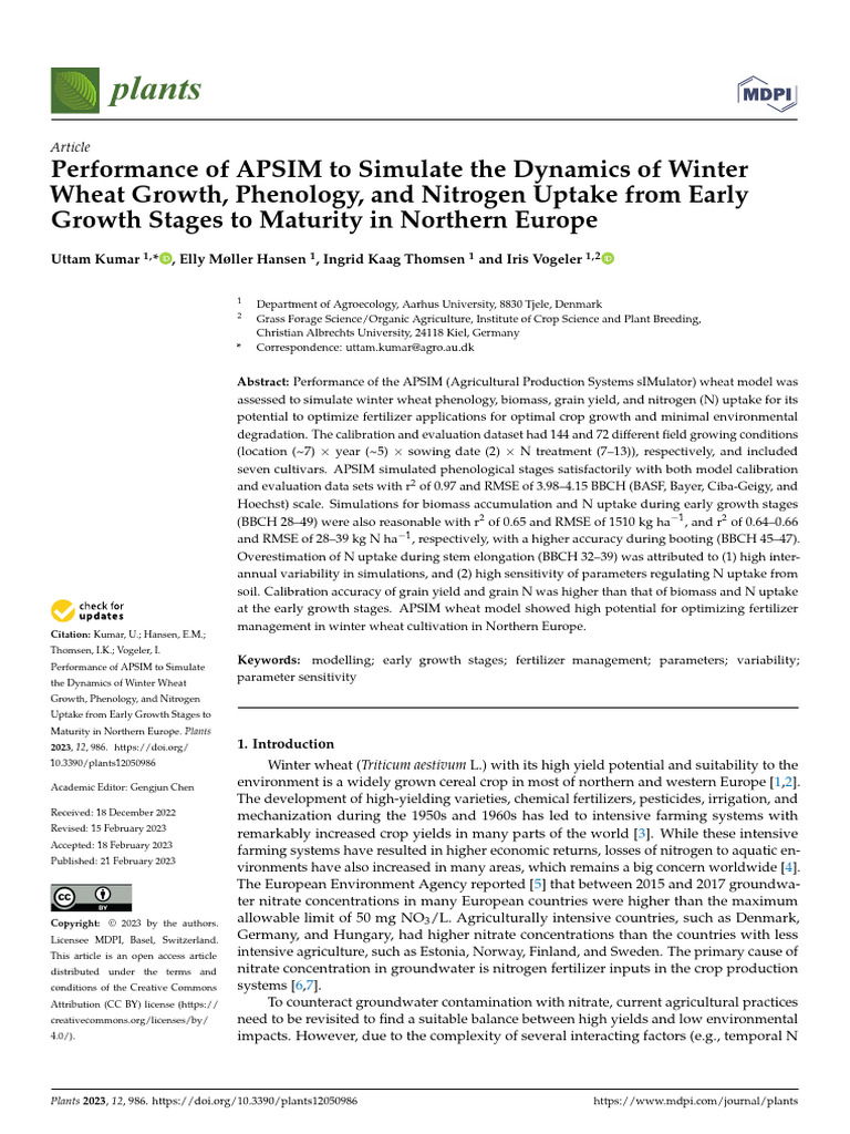 Performance of APSIM To Simulate The Dynamics of Winter Wheat Growth ...