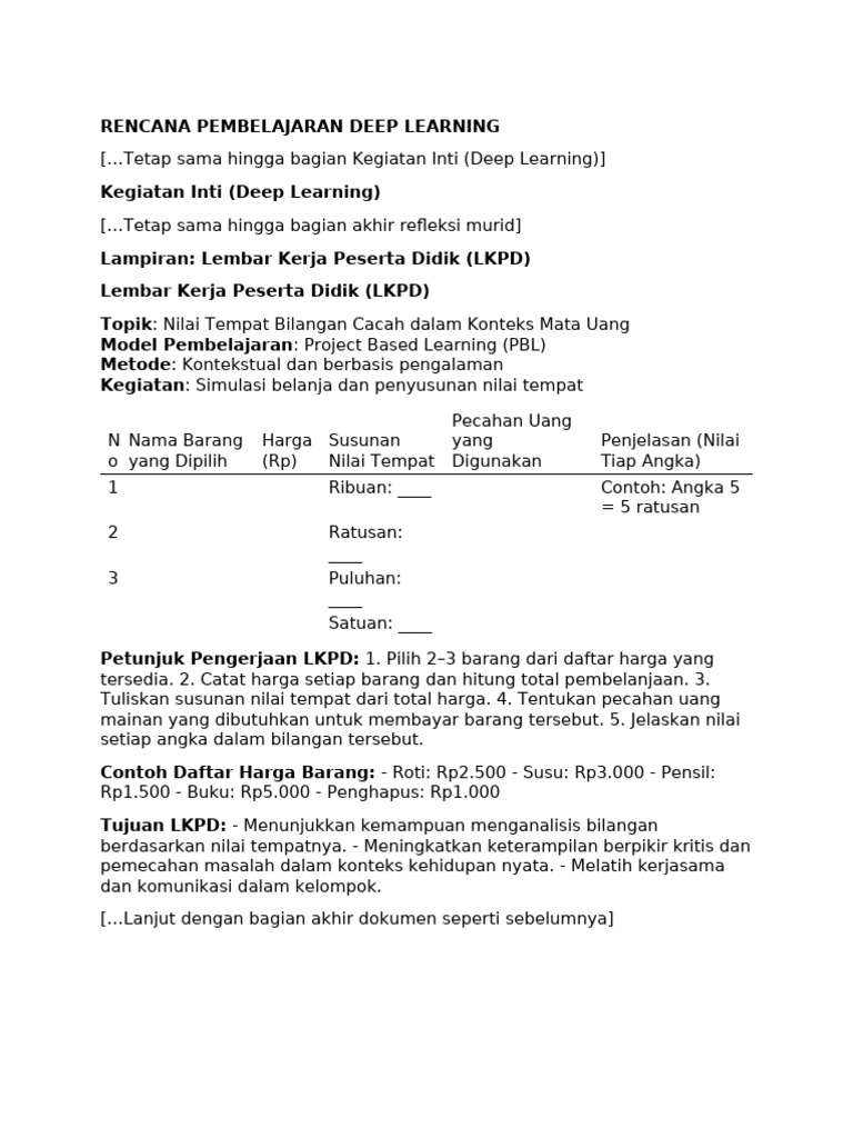RPP Deep Learning Matematika Kelas 4 | PDF