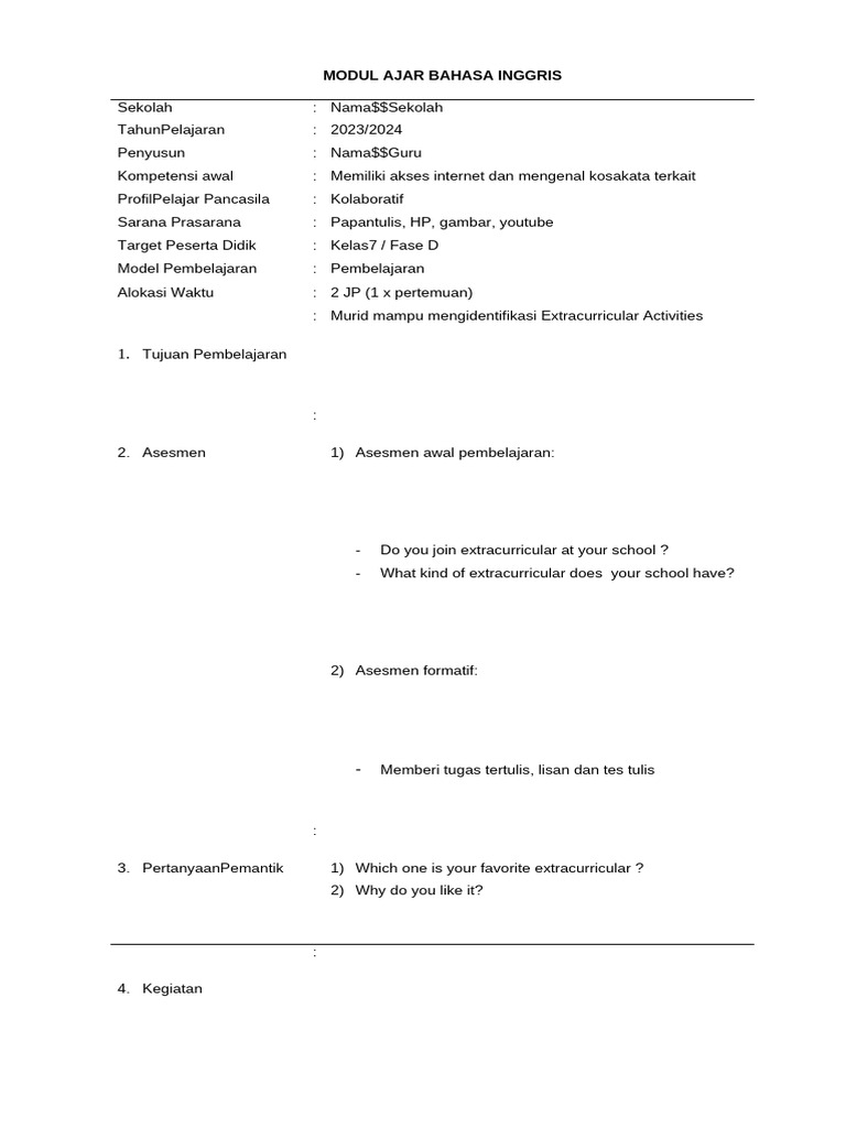 Modul Ajar School Event (Descriptive-Reading Comprehension) | PDF ...