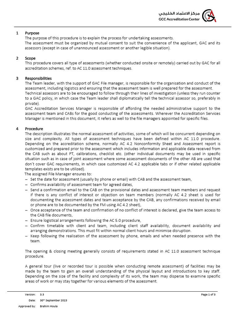 GAC Accreditation Assessment Procedures | PDF | Certification | Calibration