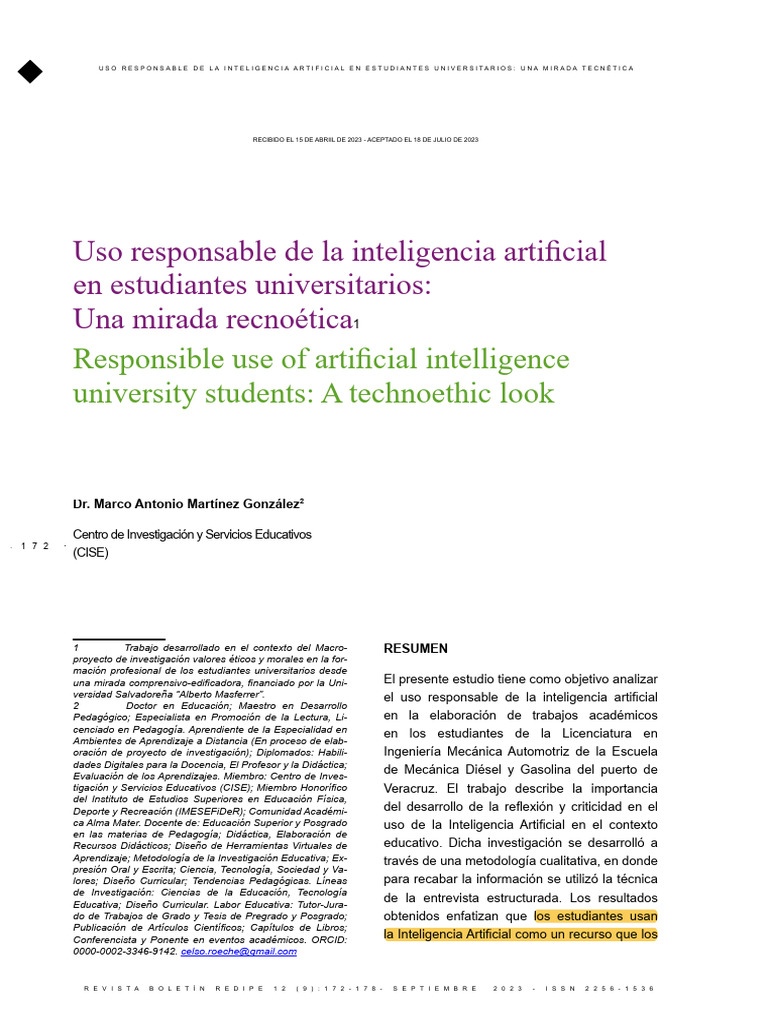 Uso Responsable de La Inteligencia Artificial en Estudiantes ...
