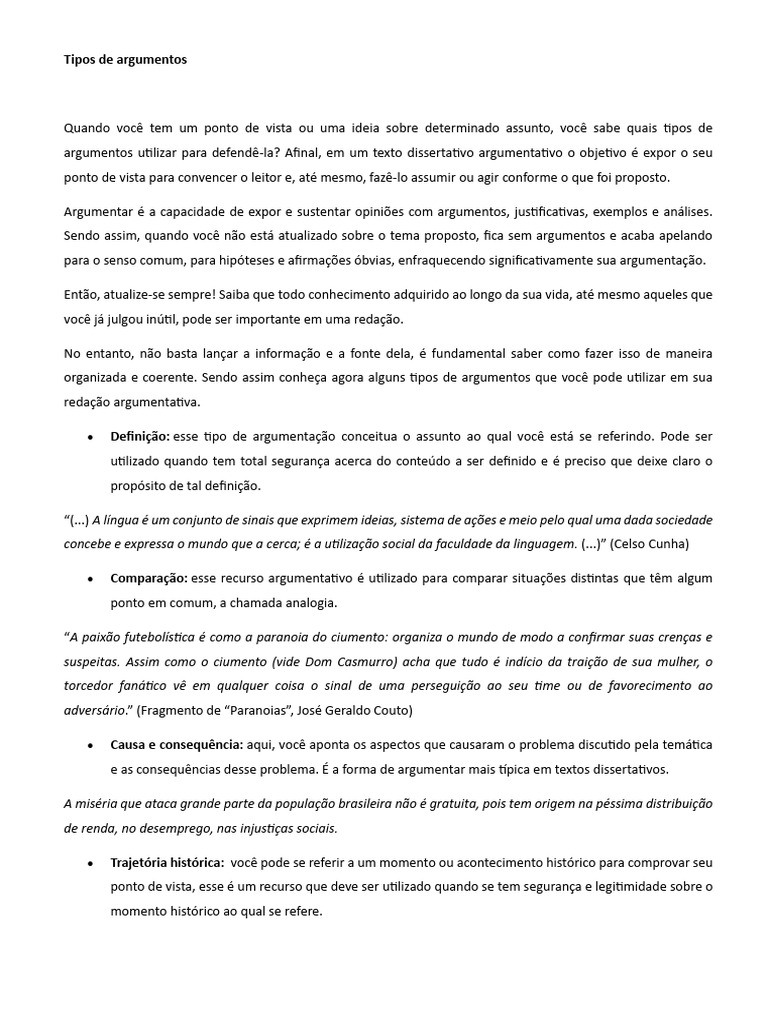 Tipos de Argumentos na Redação | PDF | Argumento | Science
