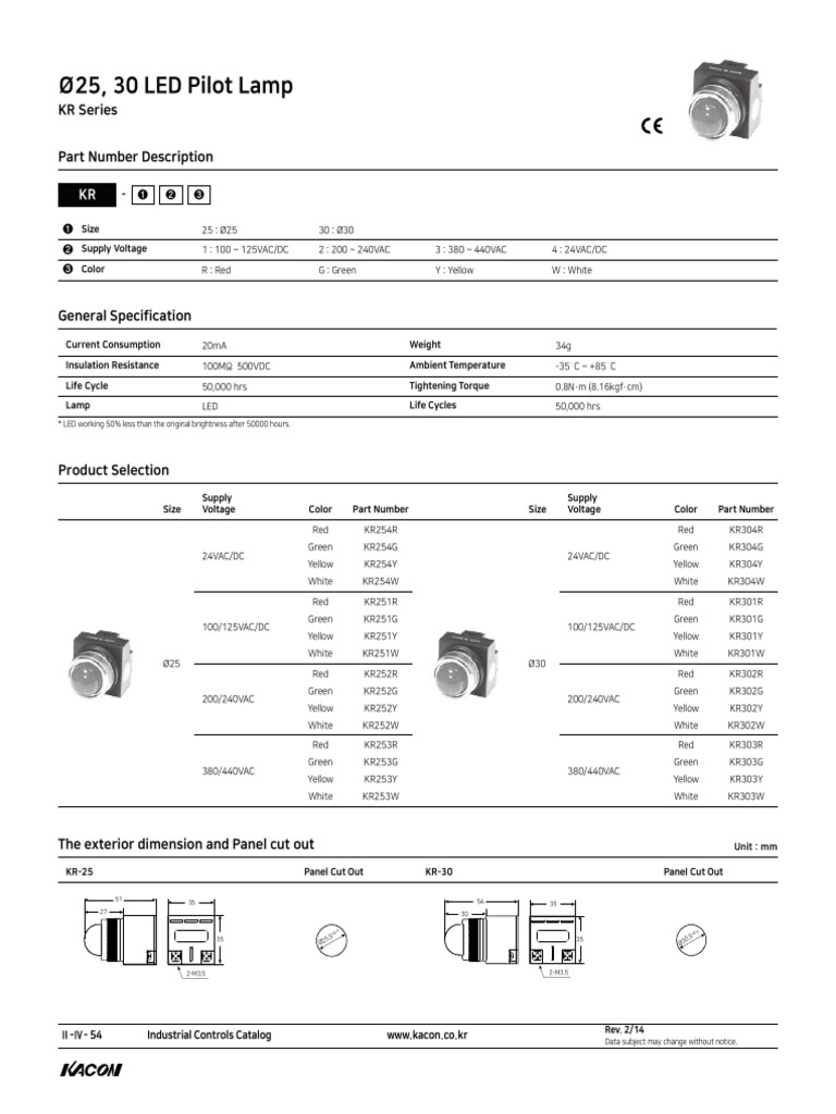 LED Pilot Lamp Specifications | PDF | Alternating Current | Green