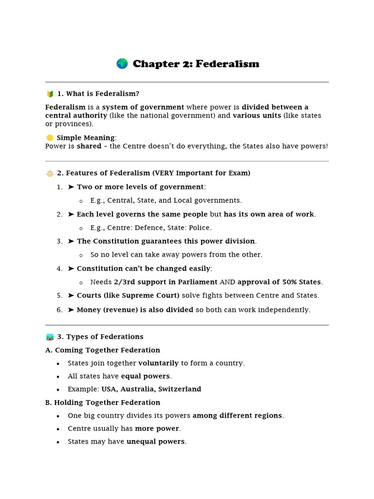 FEDERALISM NOTE easy | PDF | Government Of India | Government