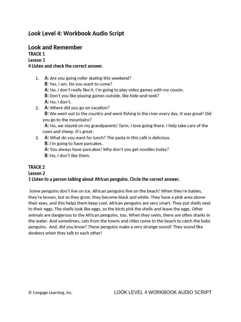 Look Level 4 Workbook Audio Script | PDF