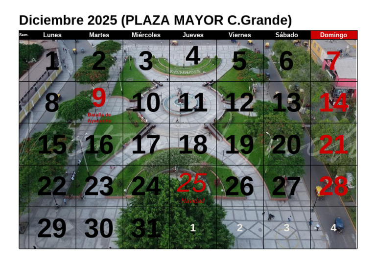 Calendario Diciembre 2025 para Imprimir | PDF