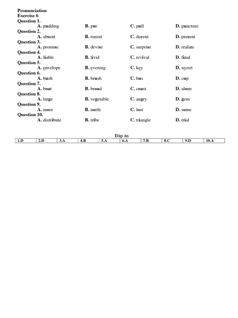 Pronunciation Exercise Questions and Answers | PDF