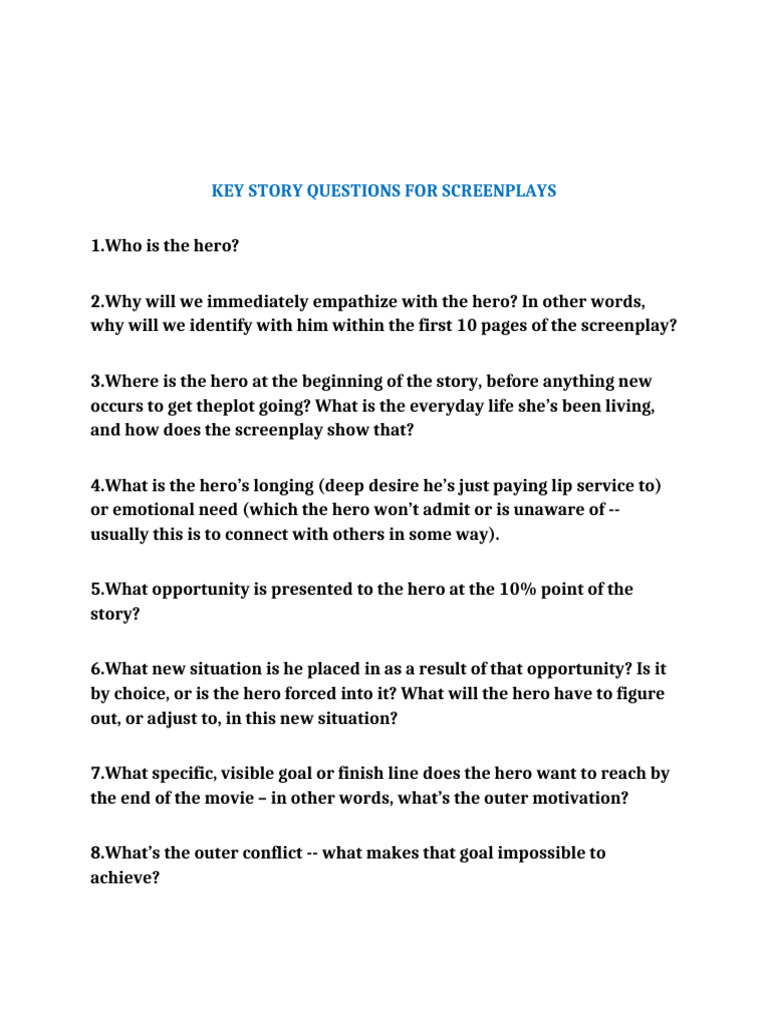 Essential Story Questions for Screenplays | PDF
