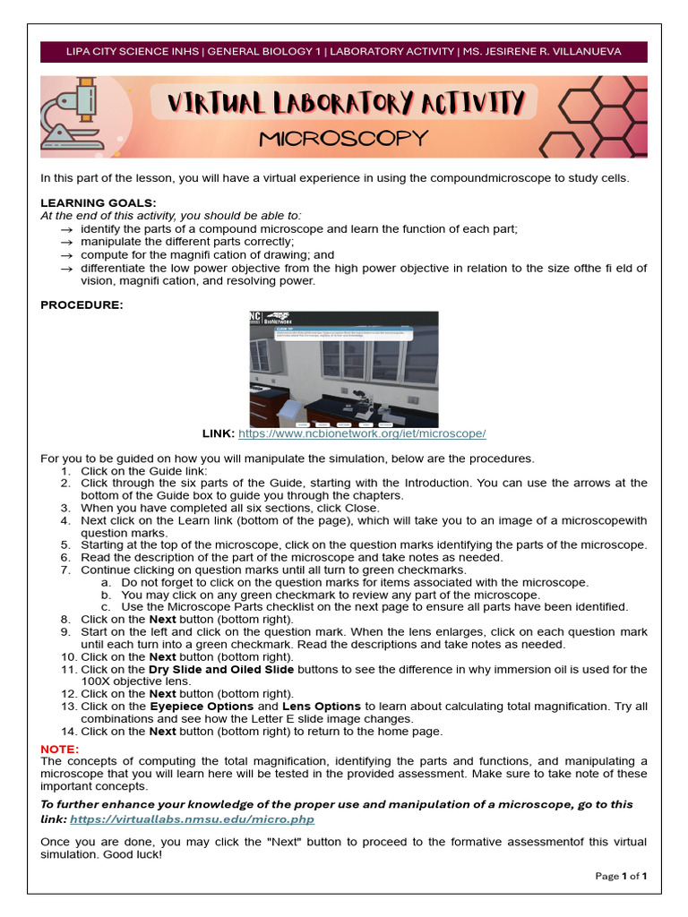 Virtual Microscope Lab Activity | PDF | Laboratory Equipment ...