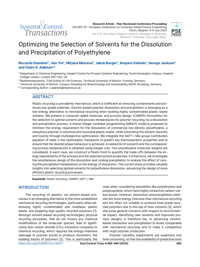 Optimizing Solvent Selection for LDPE Recycling | PDF | Solubility ...