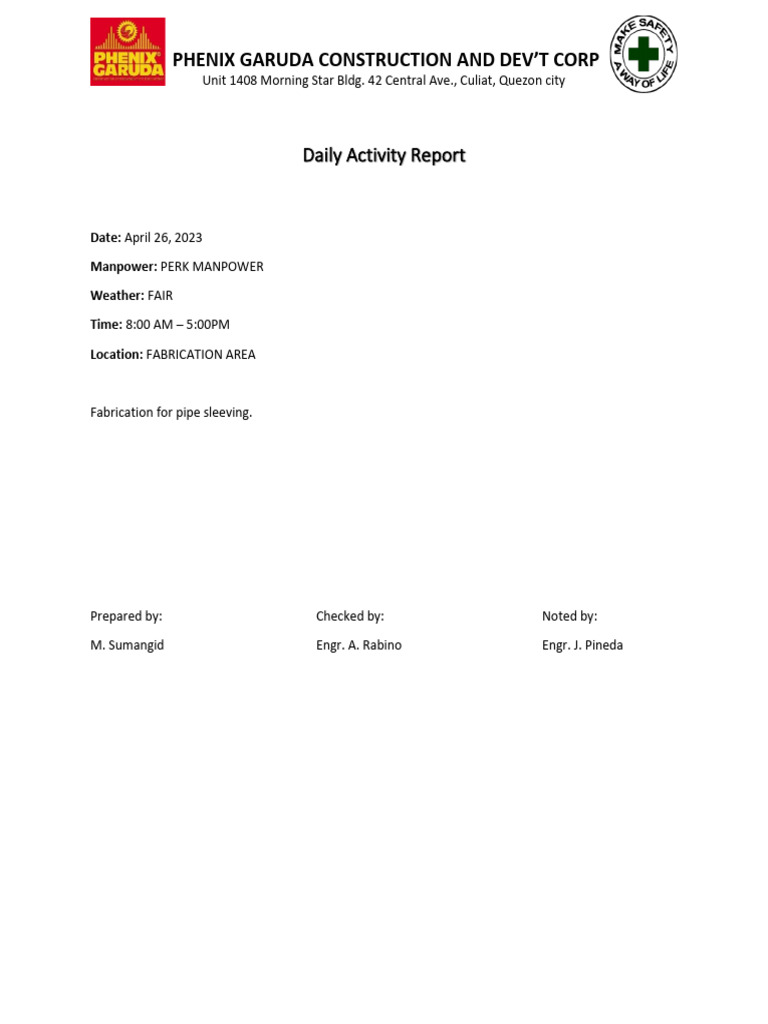 Daily Activity Report FAB | PDF