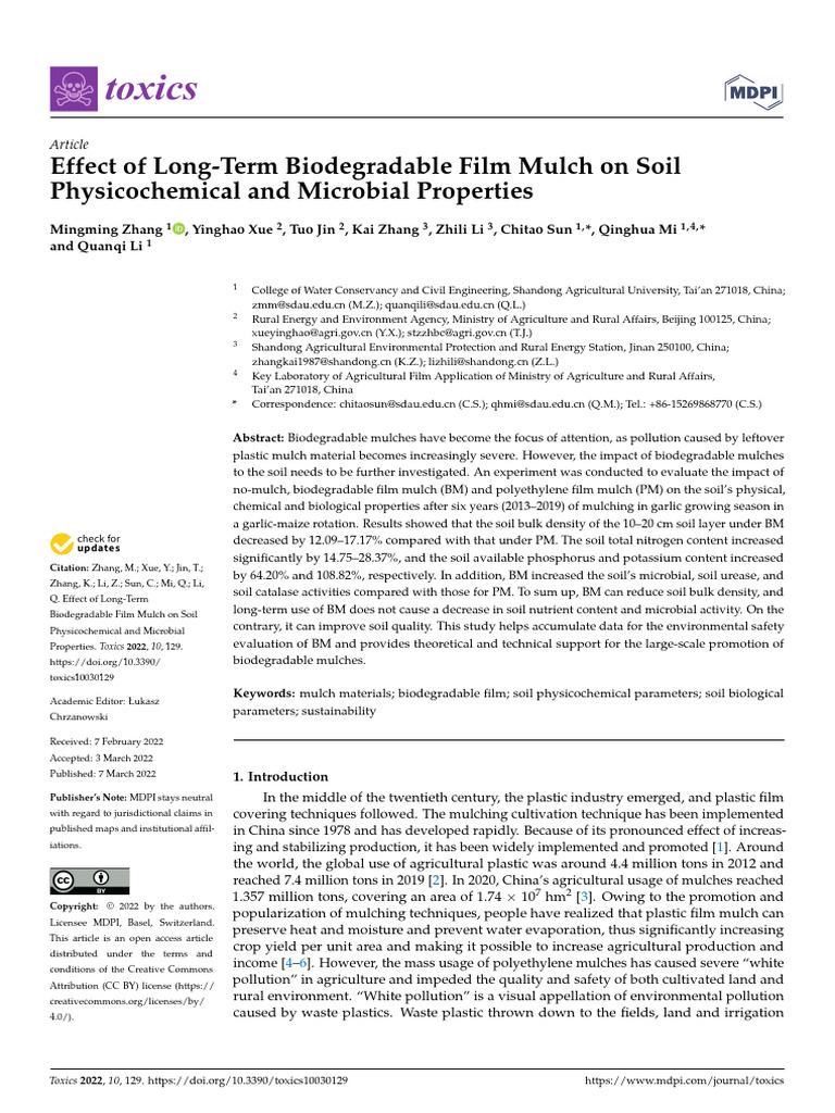 Biodegradable Film Mulch Effects on Soil | PDF | Agriculture | Soil