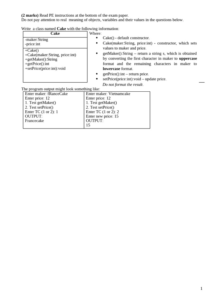 Java Cake Class Implementation Guide | PDF
