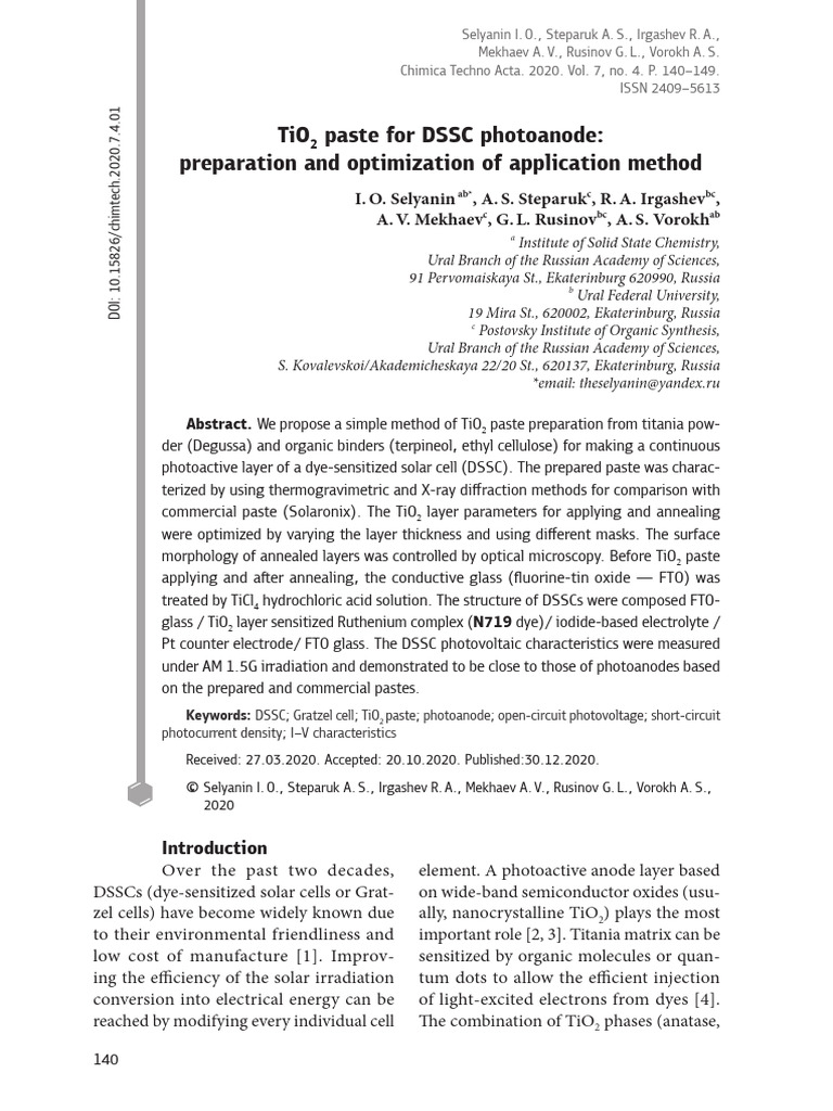 TiO2 Paste For DSSC Photoanode Preparation and Opt | PDF | Titanium ...