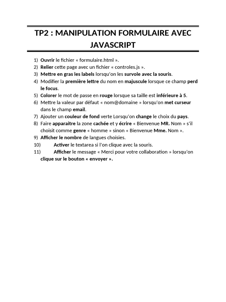 Manipulation de formulaires avec JavaScript | PDF