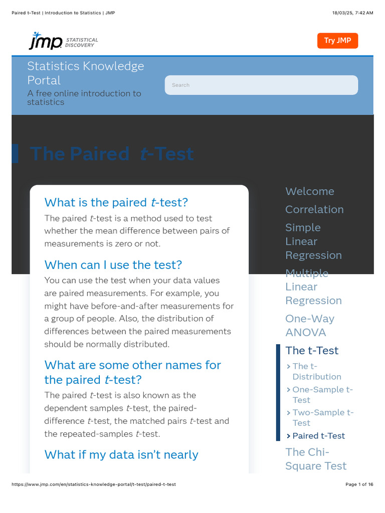 Paired T-Test - Introduction To Statistics - JMP | PDF | Student's T ...