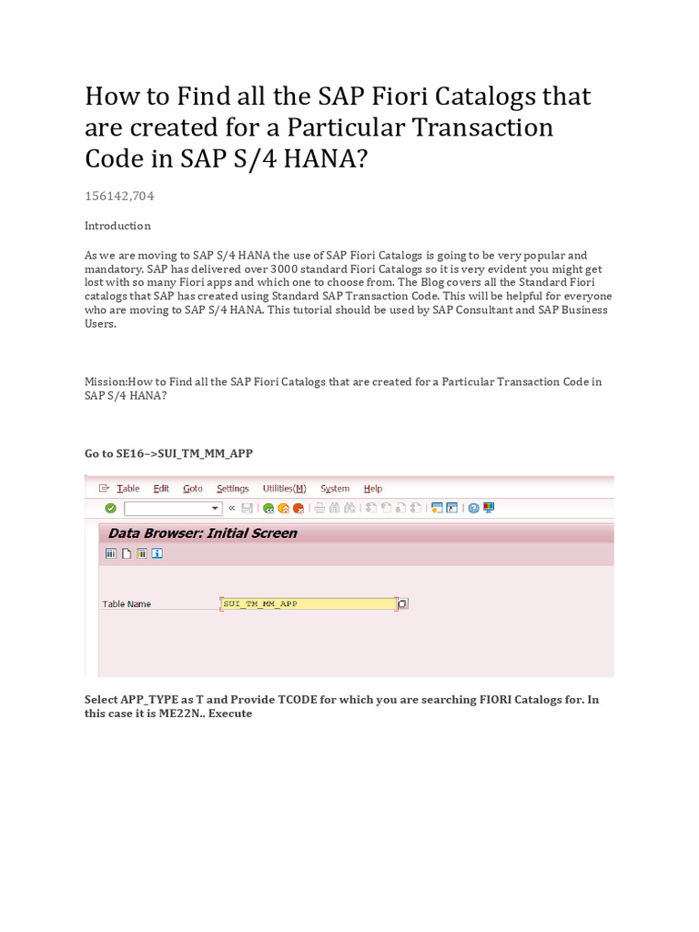 Finding SAP Fiori Catalogs by T-Code | PDF