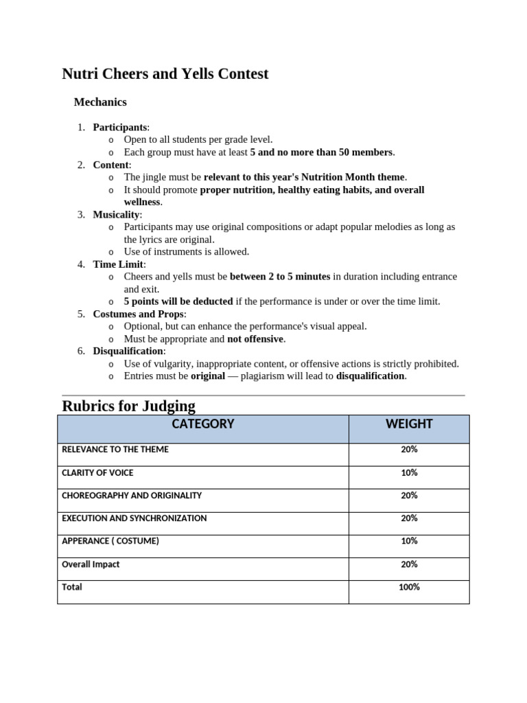 Nutrition Month Cheer Contest Guidelines | PDF