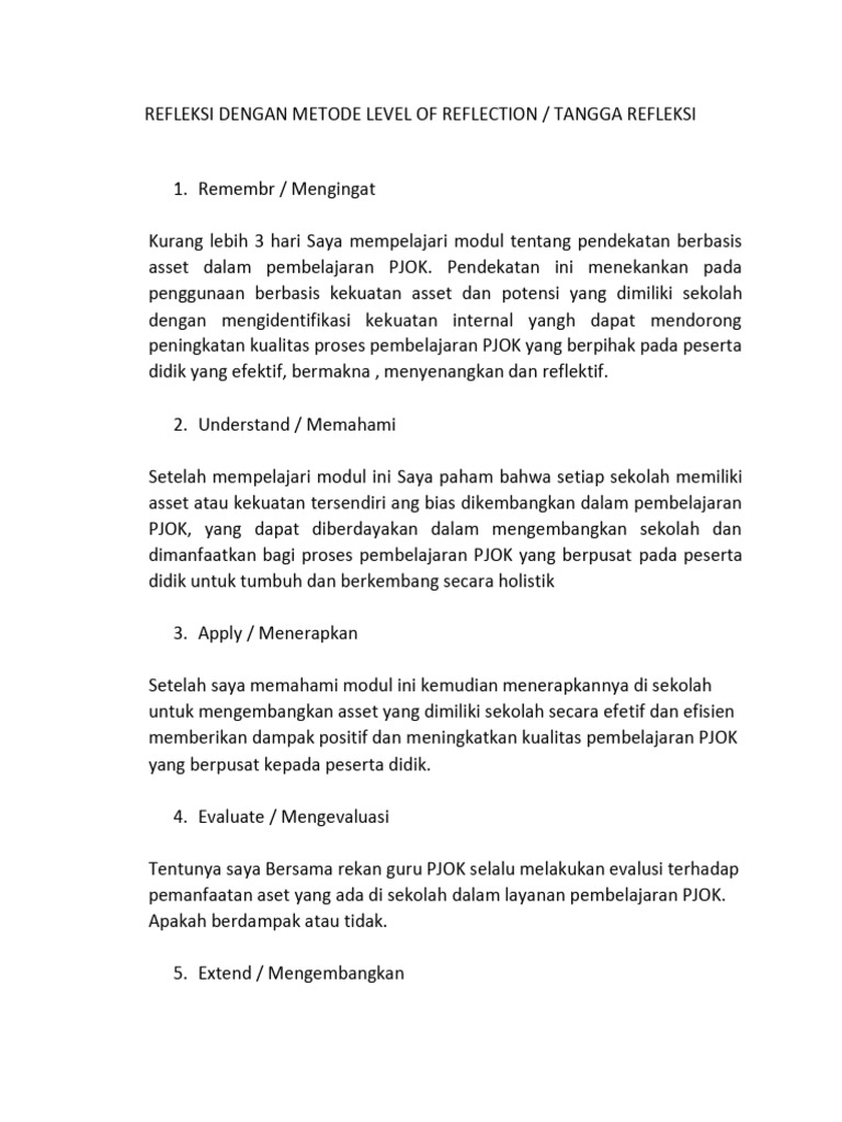 Metode Refleksi dalam Pembelajaran PJOK | PDF
