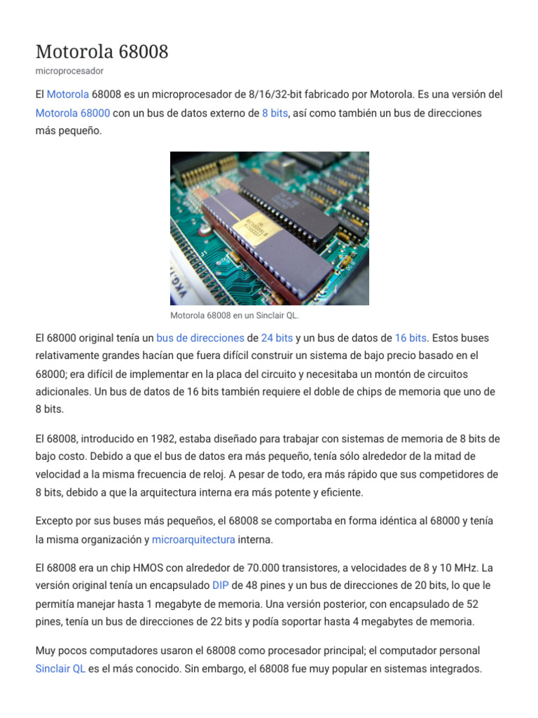 Motorola 68008 - Wikipedia, La Enciclopedia Libre | PDF | Arquitectura ...