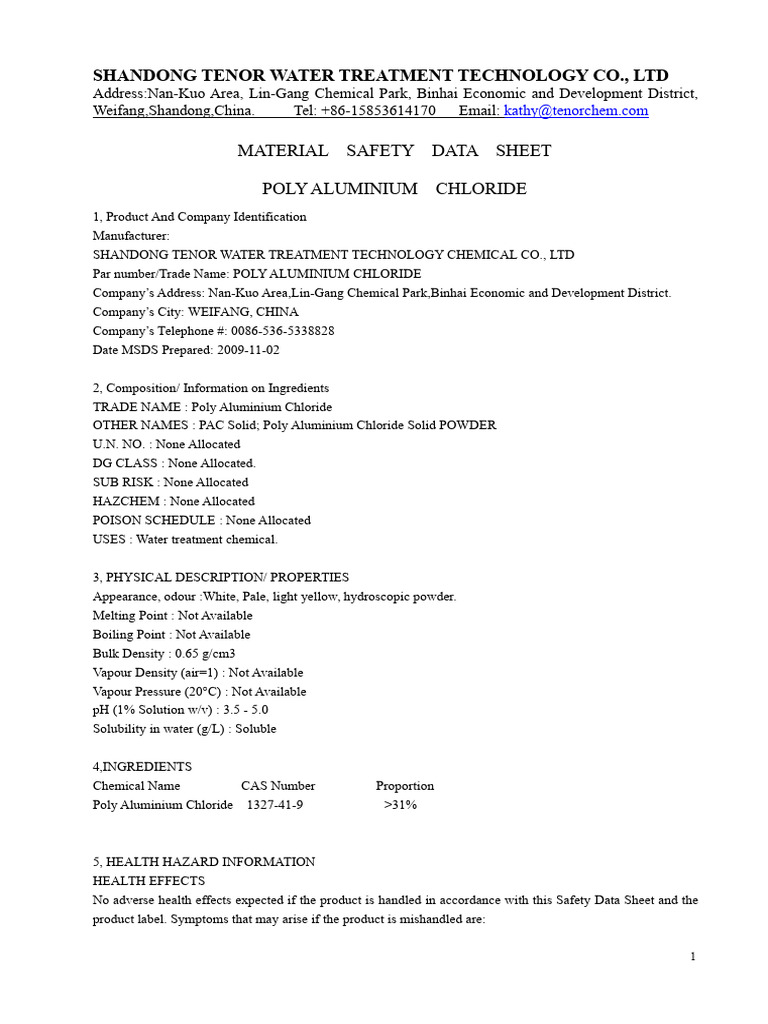 Msds About Pac-水处理 | PDF | Personal Protective Equipment | Water