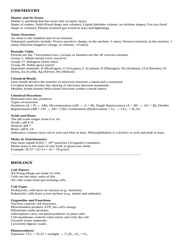 High School Science Revision Notes | PDF | Cell (Biology) | Ion