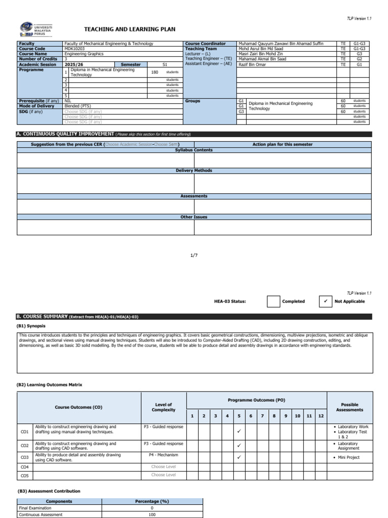 Engineering Graphics Teaching Plan 2025 | PDF | Computer Aided Design ...