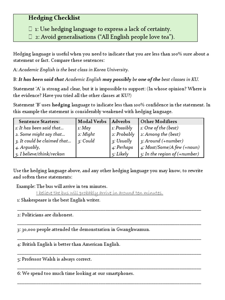 Effective Use of Hedging Language | PDF | Korean Language | English ...